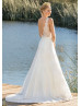 V Neck Ivory Lace Organza Stunning Wedding Dress